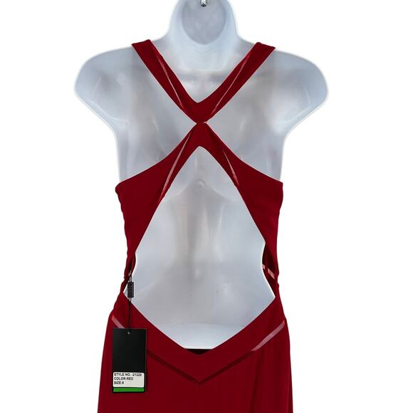 La Femme Prom Dress 6 Red Sleeveless Formal Gown Front Slit Side Zip Open Back - Picture 7 of 14